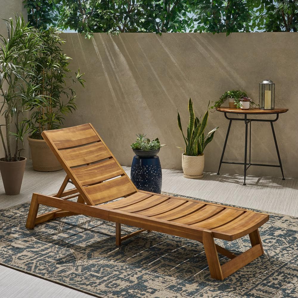 Teak Brown Adjustable Acacia Wood Chaise Lounge