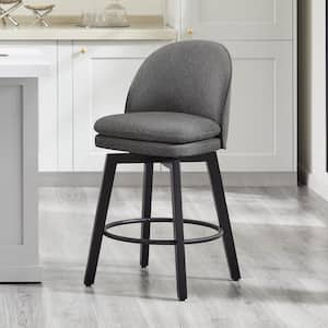 Cyprian 26 in. Dark Grey Low Back Swivel Counter Height Bar Stool with Fabric Seat and Wood Frame