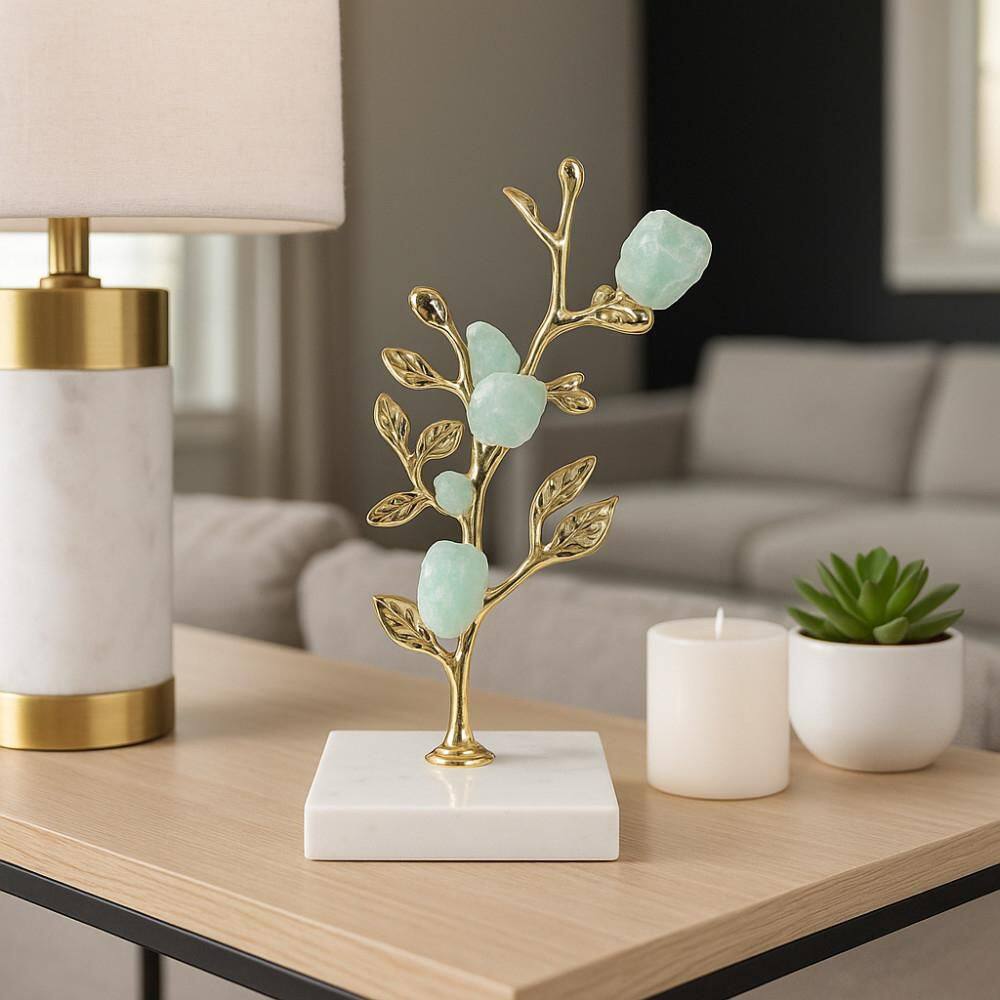 Gold/Green 4.75 in. x 8.75 in. Metal Flourite Sculpture with Marble price history on PriceWatchPro