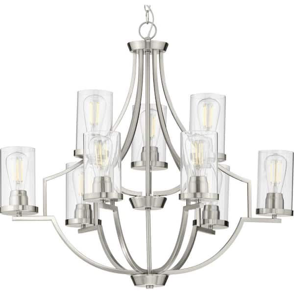 Progress Lighting Lassiter Collection 9-Light Brushed Nickel Clear Glass Modern Chandelier Light