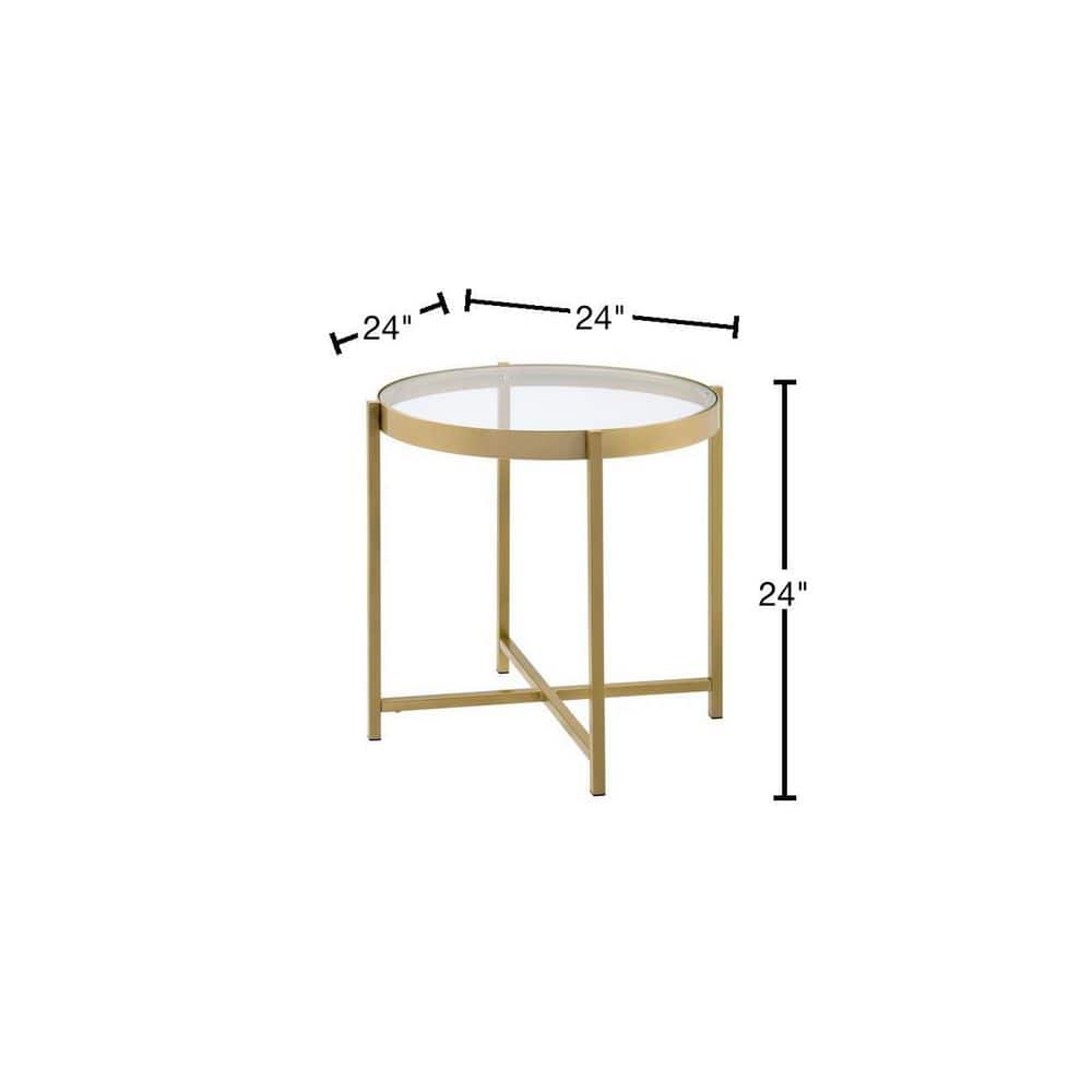 Charrot 24" Round Gold Metal and Glass End Table