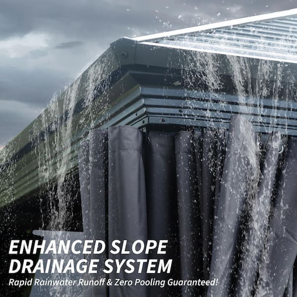 21 ft. x 11 ft. Outdoor Aluminum Frame Galvanized Steel Roof Hardtop Gazebo Sunroom with Netting and Curtains