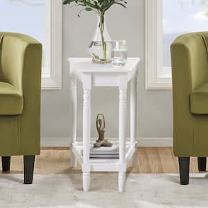 French Country Manor 15.75 in. White Wedge Wood End Table with Shelf
