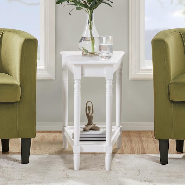 French Country Manor 15.75 in. White Wedge Wood End Table with Shelf