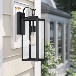17.74 in.1-Light Matte Black Outdoor Hardwired Dusk to Dawn Wall Lantern Sconce(No Buld Included)