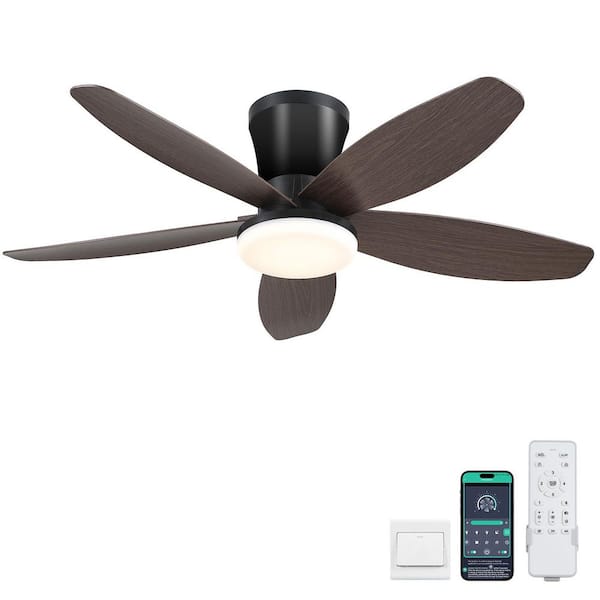 Unbranded 36 in. Low Profile Ceiling Fan with Light Remote and APP Control DC Motor Flush Mount Dimmable Indoor/Outdoor Brown