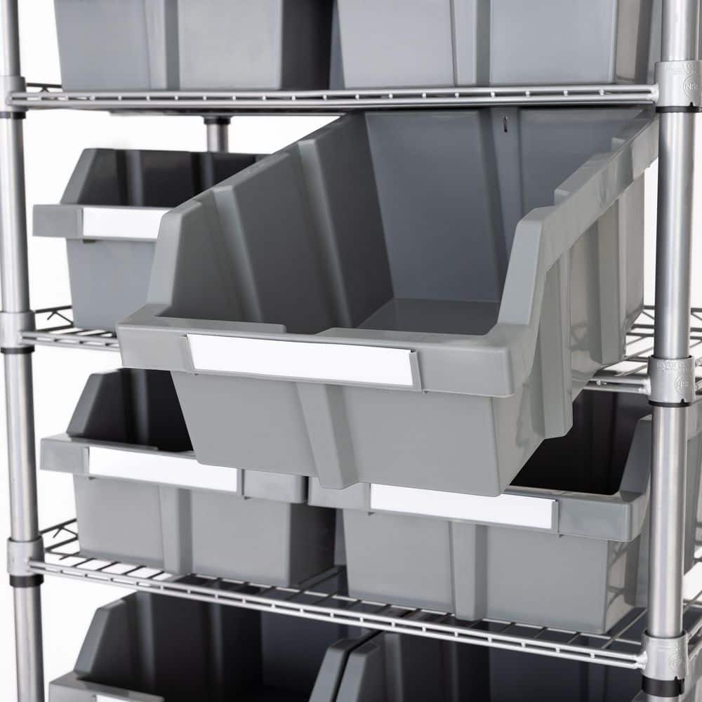 Gray 7-Tier Steel Wire Shelving Unit with 12 Bins