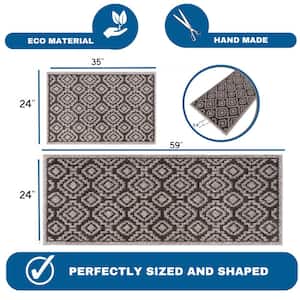 Sofihas Floor Mats, Gray, 24x59+24x35, polypropylene, Diamond, Set 2 Piece Non-Slip, Washable, Kitchen Mat