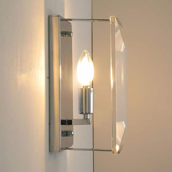 10.2 in. Length 1-Light Chrome Modern Wall Sconces with Rectangular Clear Glass Shade (Bulbs Not Included)