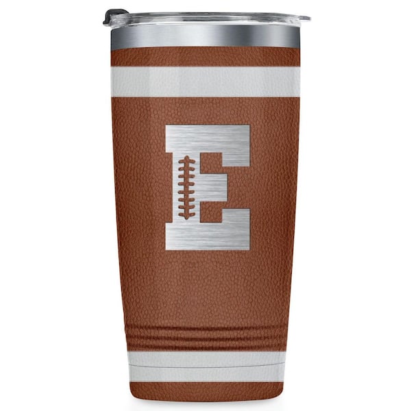 Personalized 20 oz Football Tumbler with Laser-Etched Initials, Stainless Steel