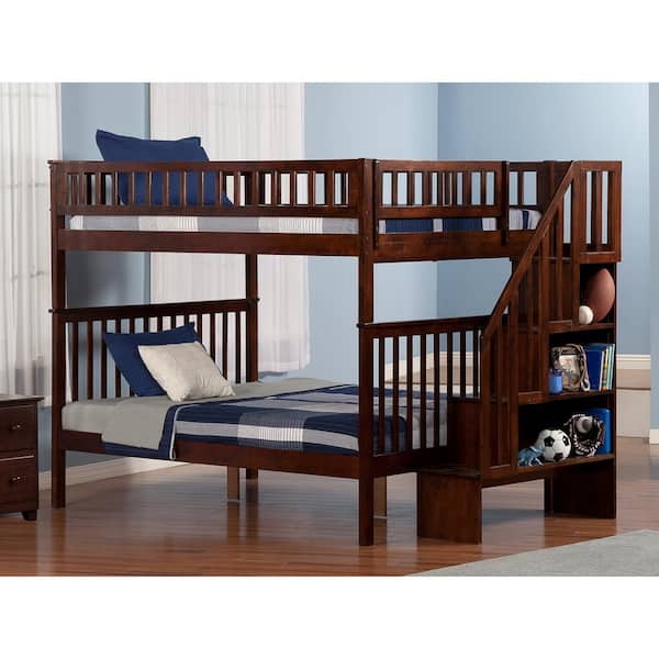 AFI Woodland Walnut Full Over Full Staircase Bunk Bed