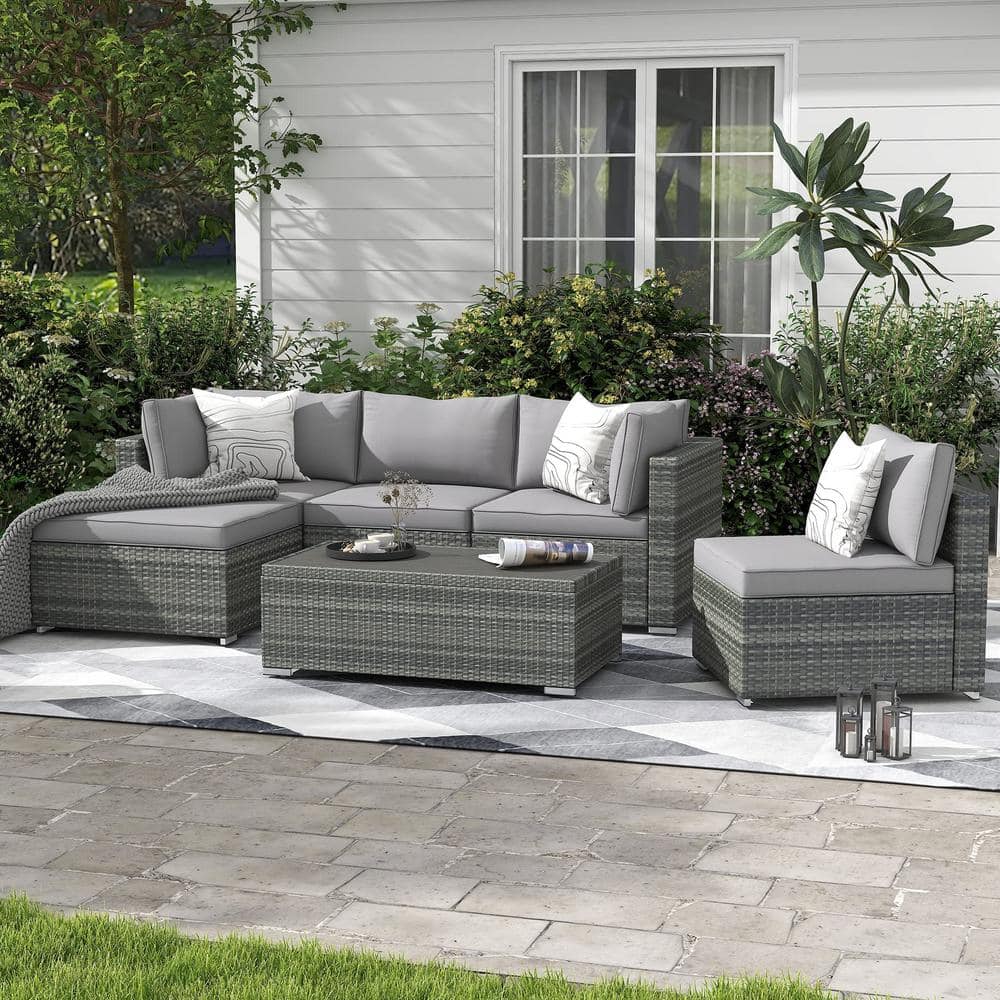 Cesicia 6Piece HandWoven Wicker Patio Outdoor Sectional Sofa