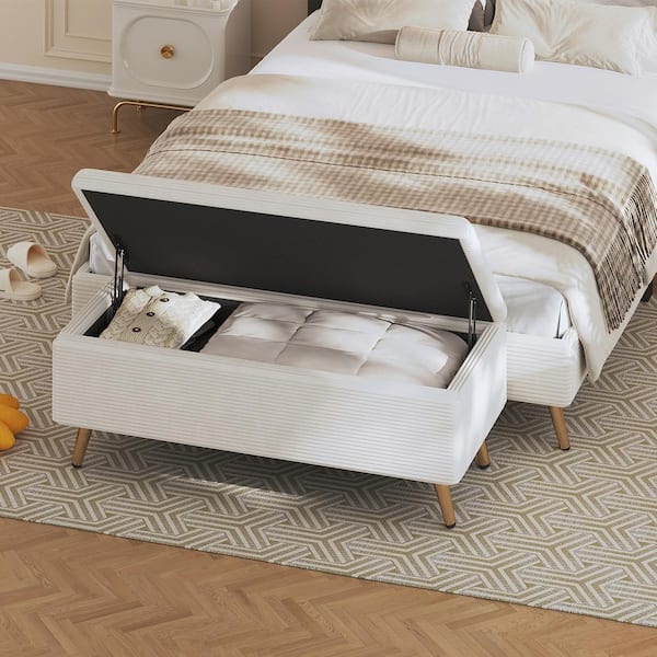 Harper & Bright Designs Beige Modern Corduroy 38.4 in. Upholstered Bedroom Bench Entryway Bench with Metal Legs