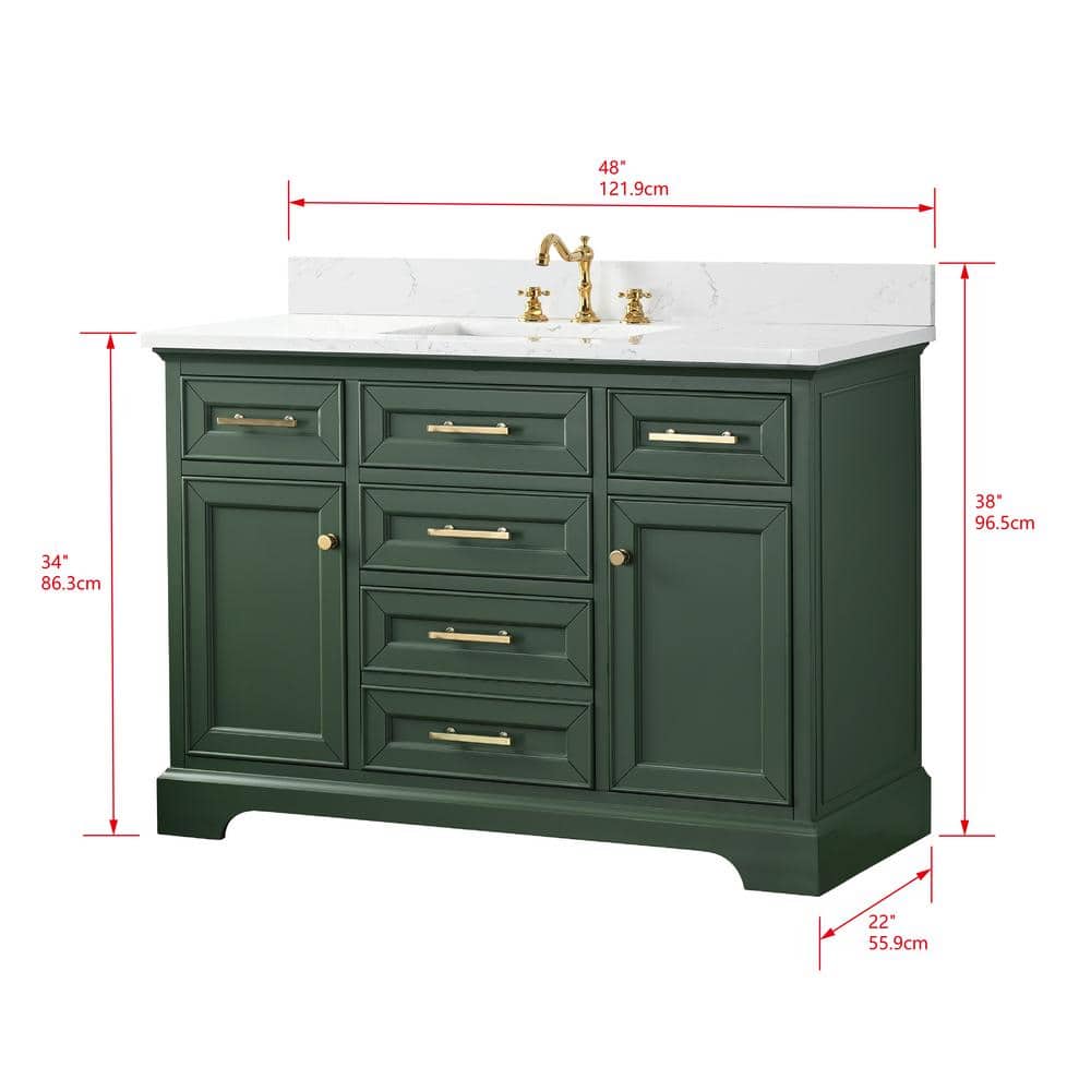 Thompson 48" Evergreen Wood Vanity with Carrara White Top