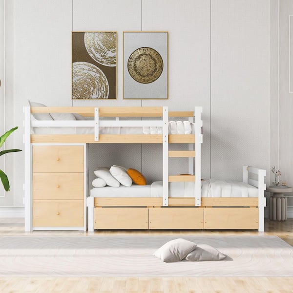 Qualler Natural Twin over Twin Loft Bunk Bed with Drawers