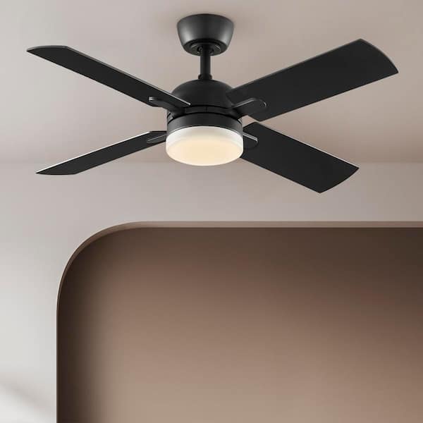 Letta 42 in. LED Indoor Matte Black Downrod Ceiling Fan with Remote Included