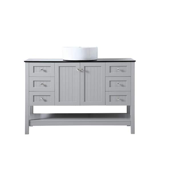 Unbranded Timeless Home 48 in. W x 18.88 in. D x 38 in. H Single Bathroom Vanity in Gray with Black Tempered Glass Top