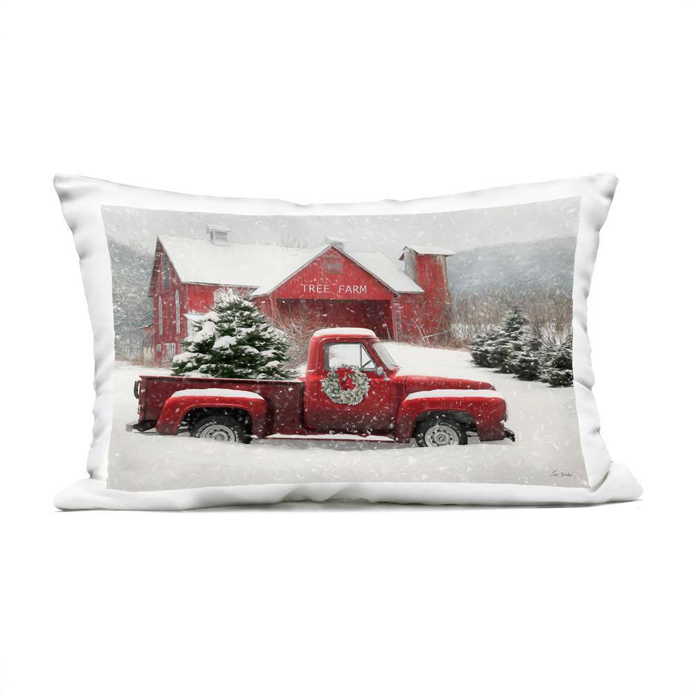 Festive Tree Farm Pickup White Rectangular Outdoor Throw Pillow price history on PriceWatchPro