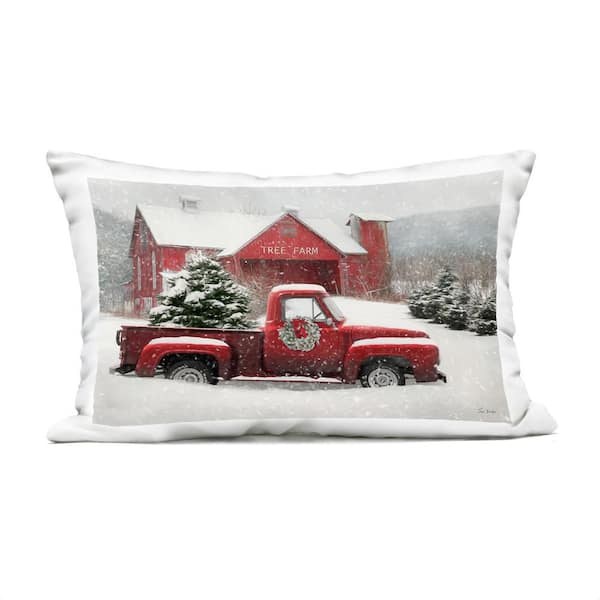 Festive Tree Farm Pickup White Rectangular Outdoor Throw Pillow