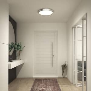 Delray 15 in. 1-Light Modern Chrome Integrated LED 5 CCT Flush Mount Ceiling Light Fixture for Kitchen or Bedroom