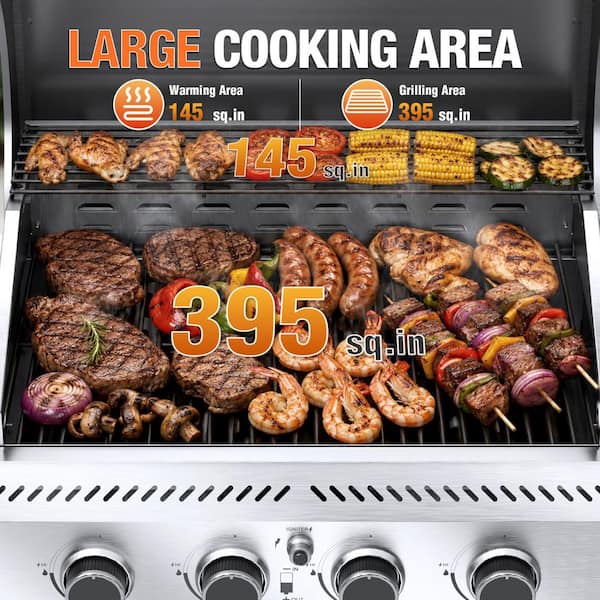4-Burner Propane Gas Grill with Side Burner Portable Stainless Steel BBQ Outdoor Stovetop, 42,000 BTU