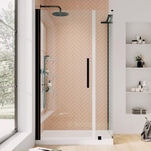 Pasadena 36 in. L x 36 in. W x 75 in. H Corner Shower Kit w/Pivot Frameless Shower Door in ORB w/Shelves and Shower Pan