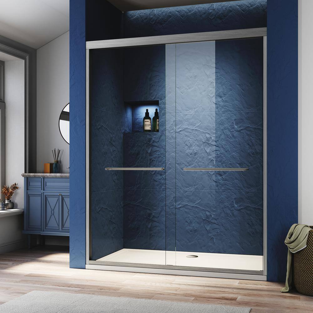 60" x 72" Semi Frameless Sliding Aluminum Shower Door with Clear Tempered Glass