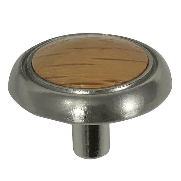 Laurey First Family 1-1/4 in. Satin Chrome and Oak Round Cabinet Knob