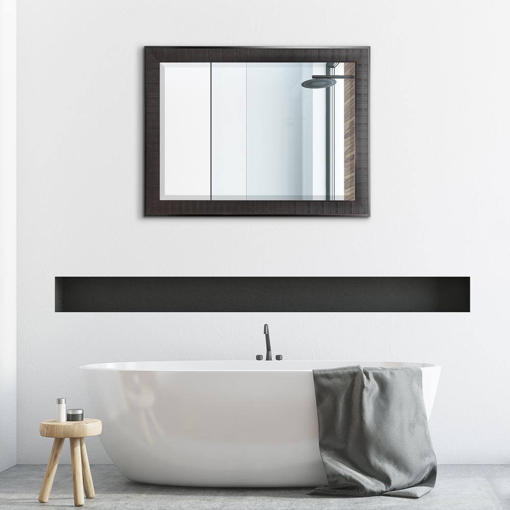 Rustic Brown Beveled 27.5 x 33.5 Rectangular Bathroom Vanity Mirror