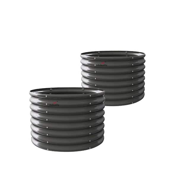 A Anleolife 2-Pack Patio Outdoor 35 in. x 24 in. Patio Outdoor Gray Round Anti-Rust Galvanized Steel Raised Garden Beds