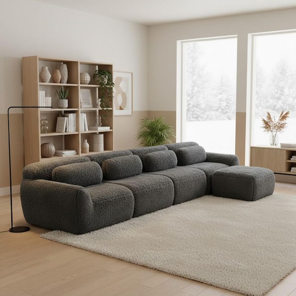 Homy Casa 149 in. 4-Piece Plush Microfiber Modular Sectional Sofa