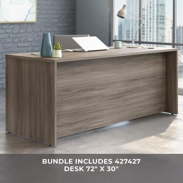 OFFICE WORKS BY SAUDER Affirm 71.102 in. x 30 in. D Hudson Elm Desk with (Assembled) 2-Drawer and 3-Drawer Mobile File Cabinets