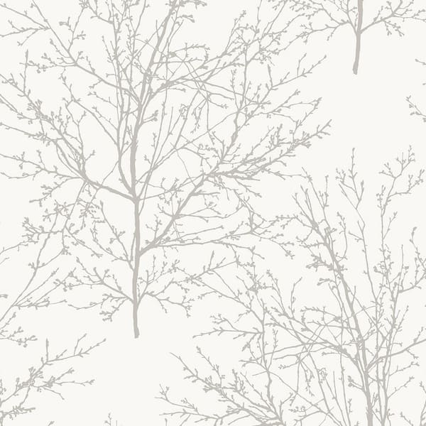 Seabrook Designs 56 sq. ft. Pearl Grey Winter Branches Unpasted Wallpaper Roll