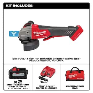 M18 FUEL 18V Lithium-Ion Brushless Cordless 4-1/2 in./6 in. Grinder w/Paddle Switch Kit, FUEL HACKZALL & (2) Batteries