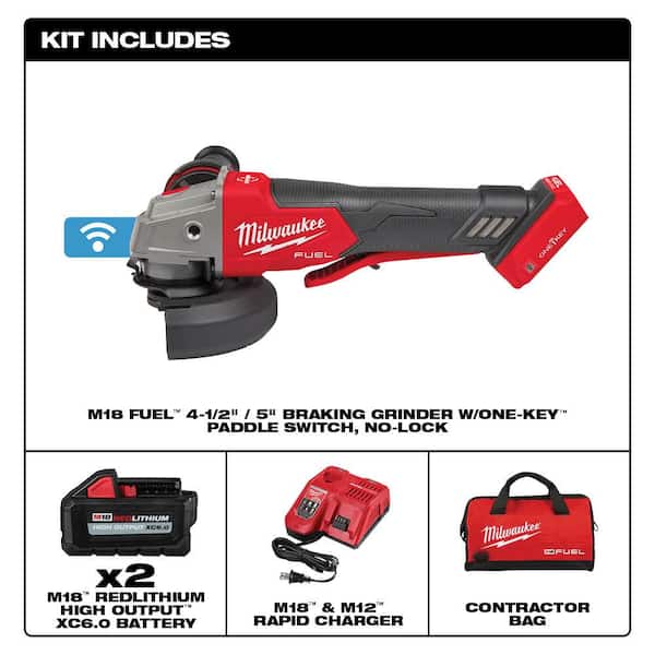 M18 FUEL 18V Lithium-Ion Brushless Cordless 4-1/2/5 in. Grinder, Paddle Switch Kit, 1/2 in. Impact Wrench & 2 Batteries