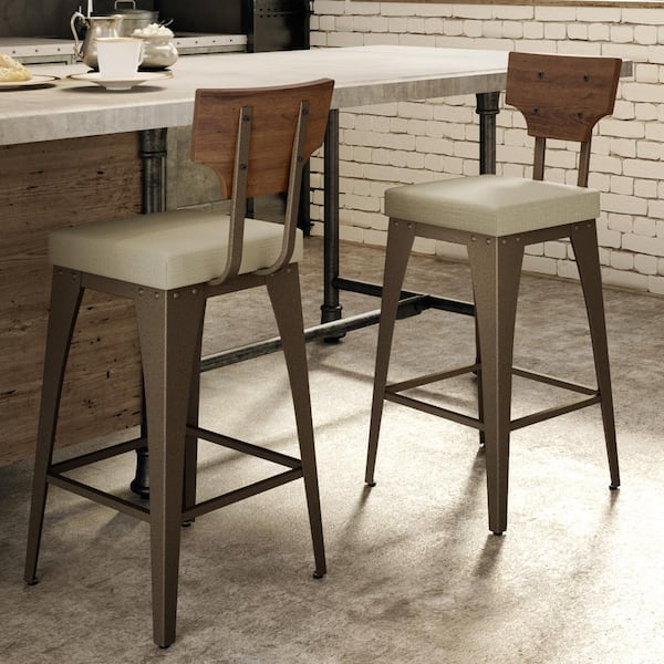 Amisco Rally 26 in. Beige Fabric / Brown Wood / Brown Metal Counter Stool