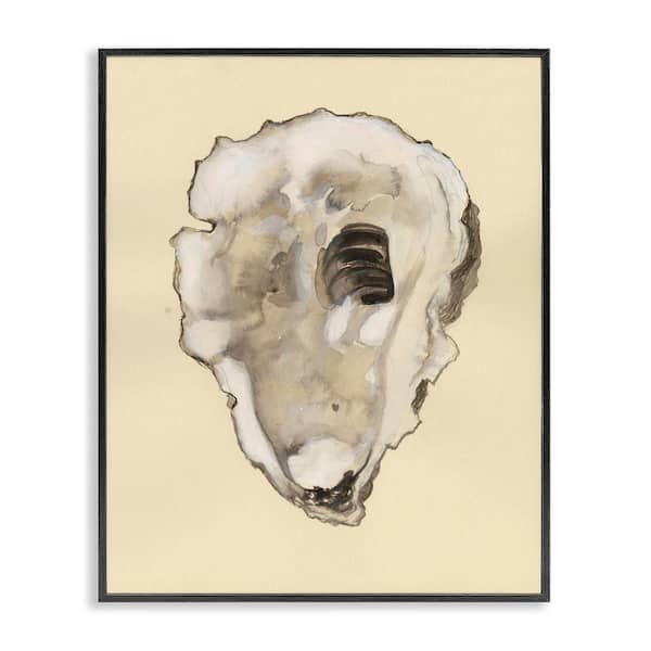 Stupell Industries Beige Oyster Shape by Michael Willett Black Framed Coastal Giclee Art Print 14 in. x 11 in.