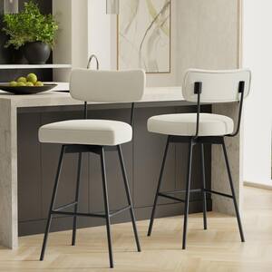 Giselle 28.94 in. Natural Contemporary Modern Swivel Polyester Linen Metal Bar Stool (Set of 2)