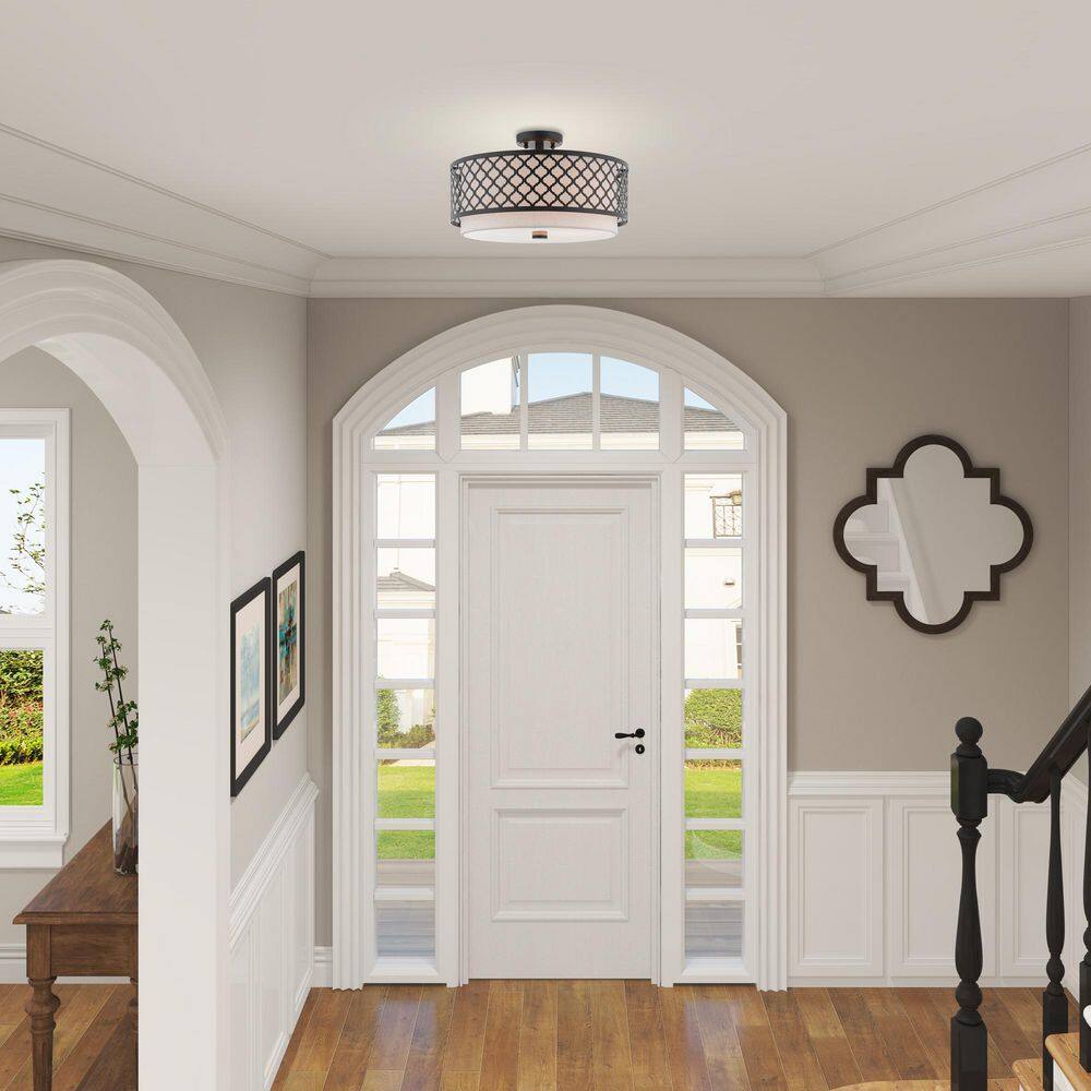 Arabesque English Bronze Drum Semi-Flush Mount Light