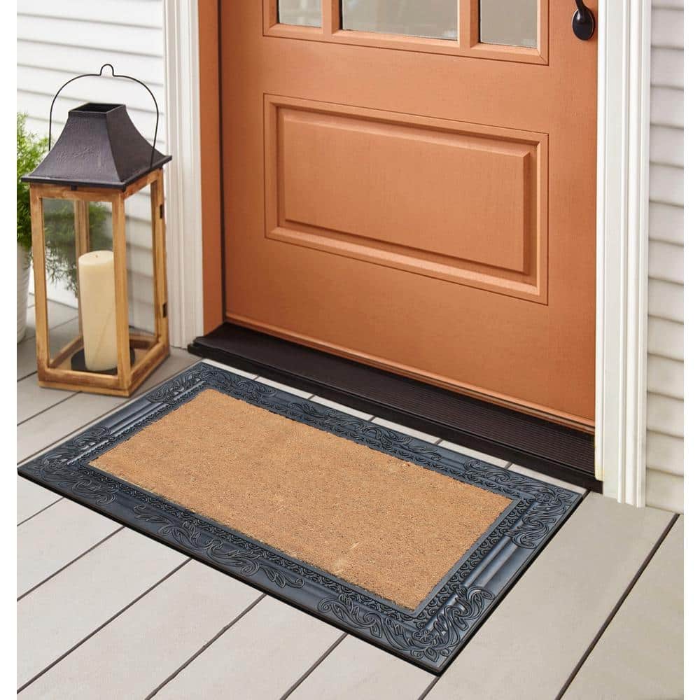 Black and Natural Coir Rubber Outdoor Doormat, 24x36
