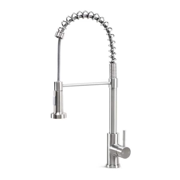 Single Handle Pull Down Sprayer 19 in. H Kitchen Faucet with Turbo Spray in Stainless Steel Finish, 360° Swivel