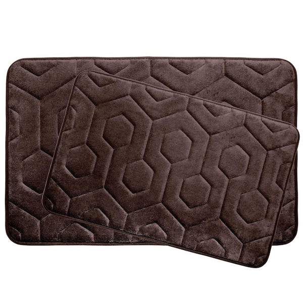 BounceComfort Hexagon Espresso 20 in. x 34 in. Memory Foam Bath Mat Set (2-Piece)