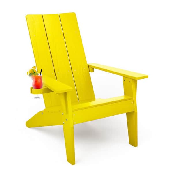 Oversize Modern Yellow Plastic Outdoor Patio Adirondack Chair with Cup Holder