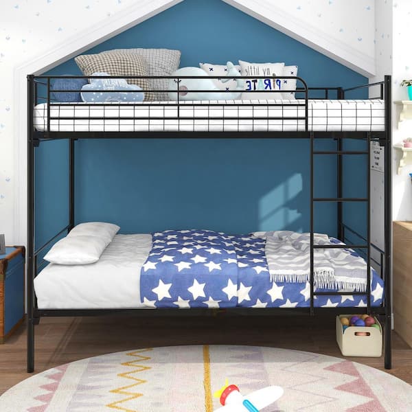 78.74 in. Black Twin over Twin Metal Bunk Bed with Ladder, Space Saving Design