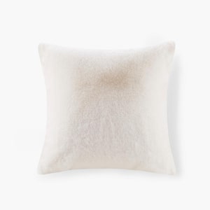 Sable Ivory 20 in. x 20 in. Solid Faux Fur Square Decor Throw Pillow