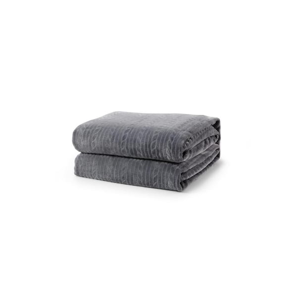 L'Baiet Grey Embossed 100% Polyester Throw Blanket 50 in. x 60 in.