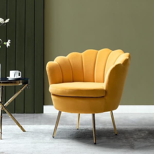 JAYDEN CREATION Fidelia Mustard Velvet Barrel Chair (Set of 1)