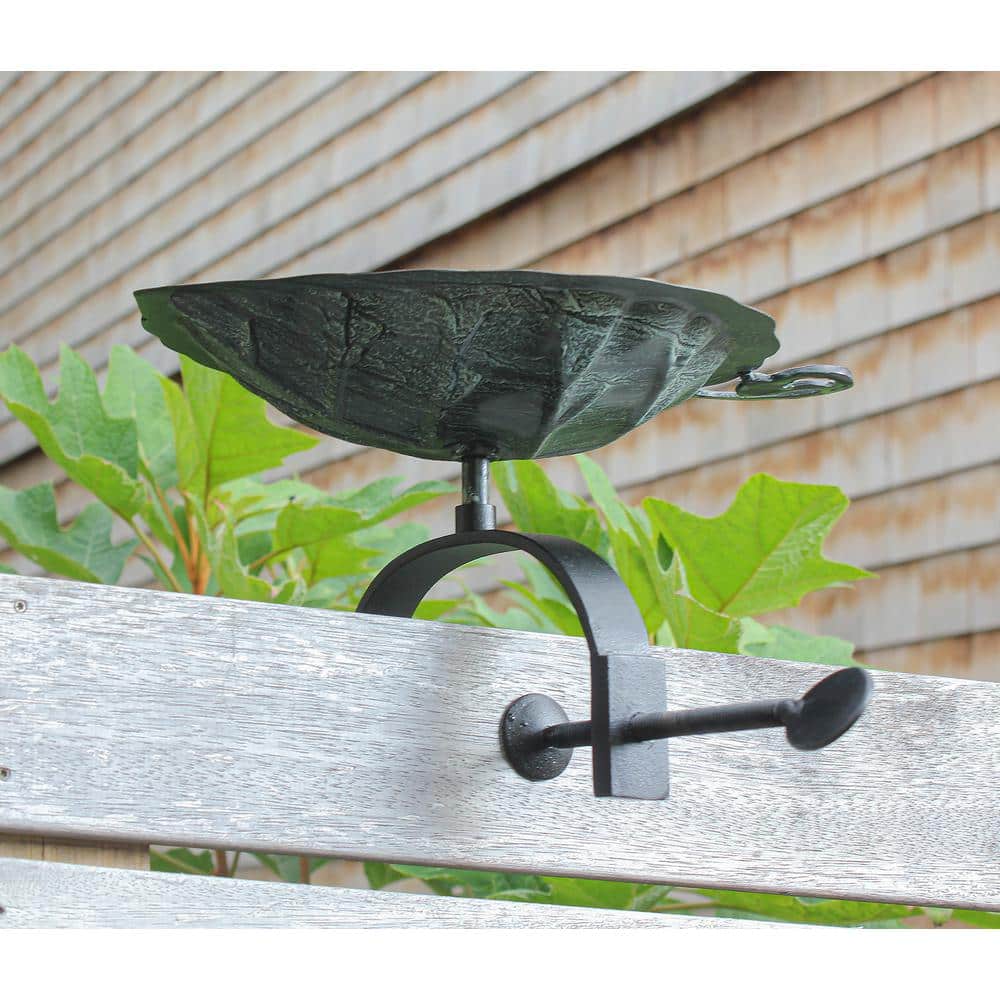 Aspen Leaf Verdigris Metal Birdbath with Rail Bracket