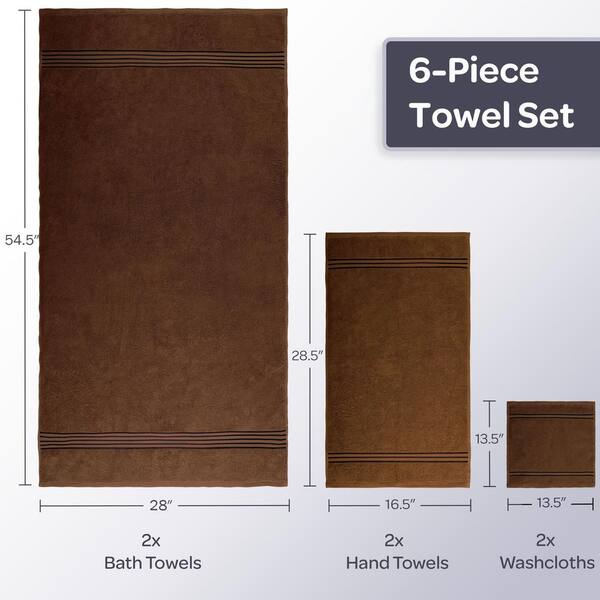 6-Piece Chocolate 100% Cotton Bath Towel Set 509376ROR - The Home