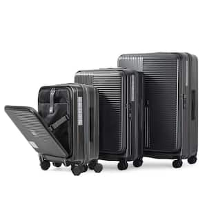 3-Piece Gray Hard Shell Luggage Set with Front Opening & TSA-approved lock